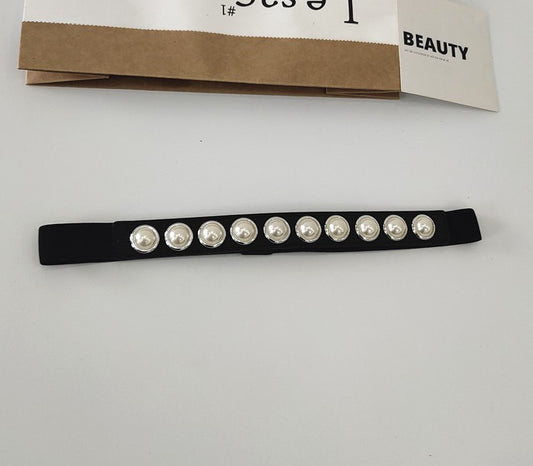 White pearls studded elastic belt