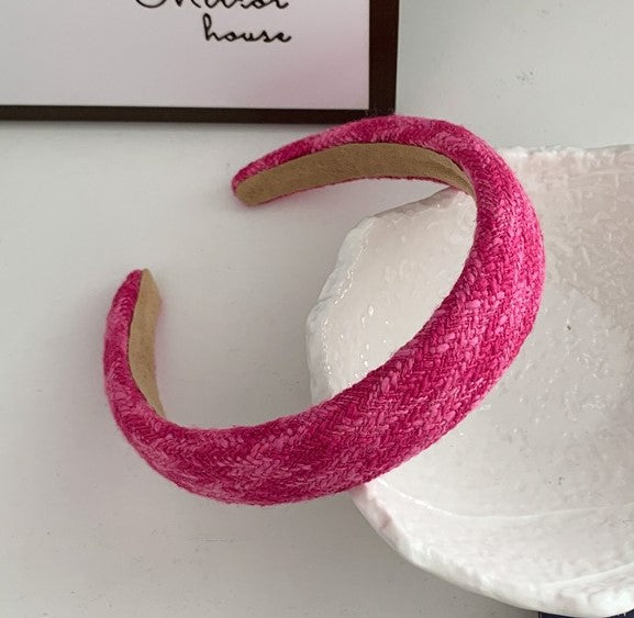Knitted top thinly padded headband in hot pink