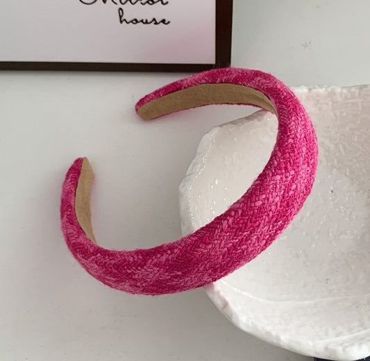 Knitted top thinly padded headband in hot pink