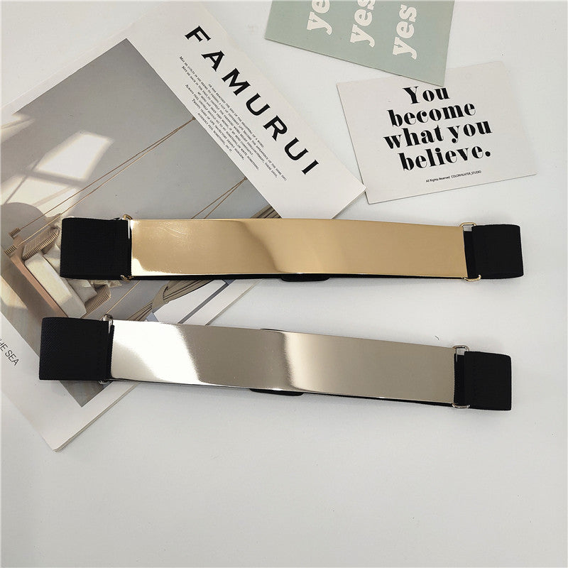Large shiny metal plated elastic belt
