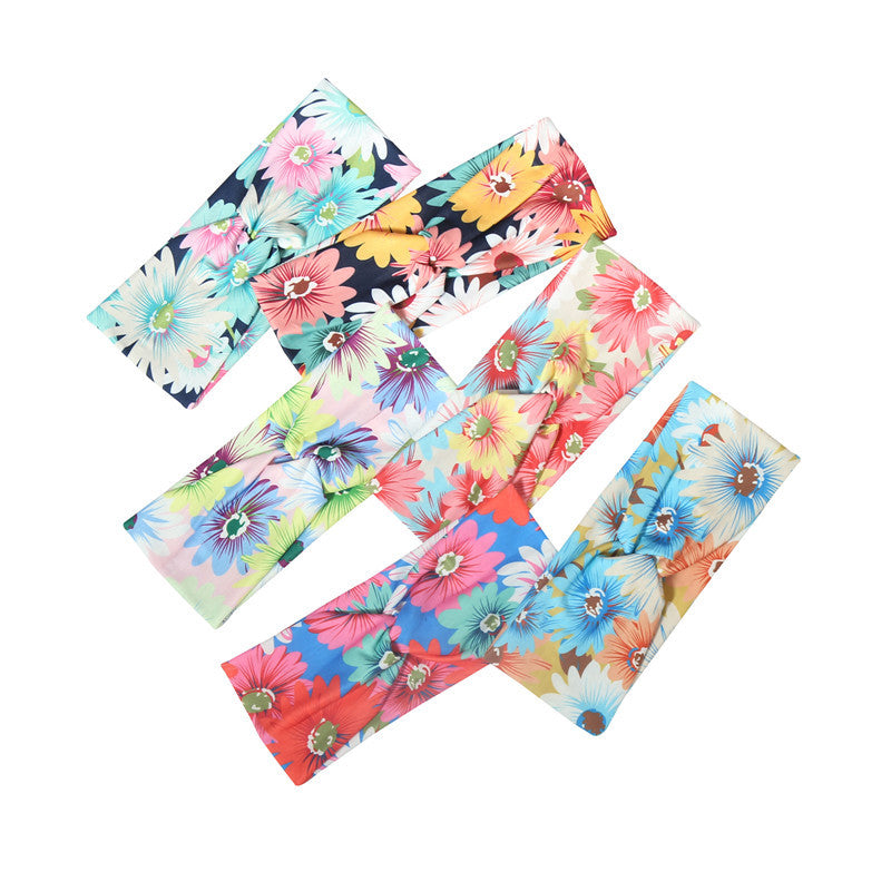 Twist front Multicoloured sunflowers print thin headband
