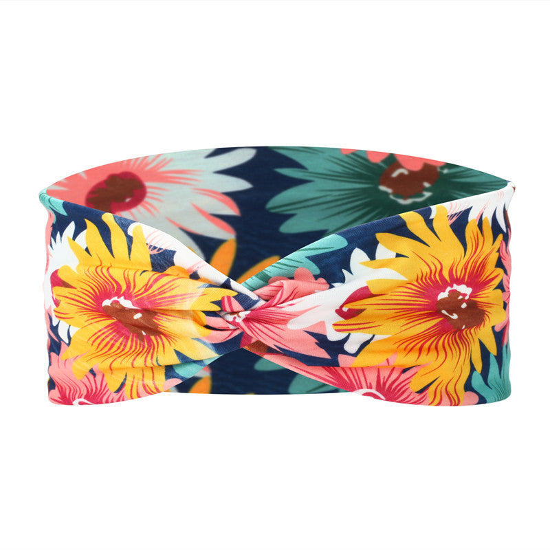 Twist front Multicoloured sunflowers print thin headband