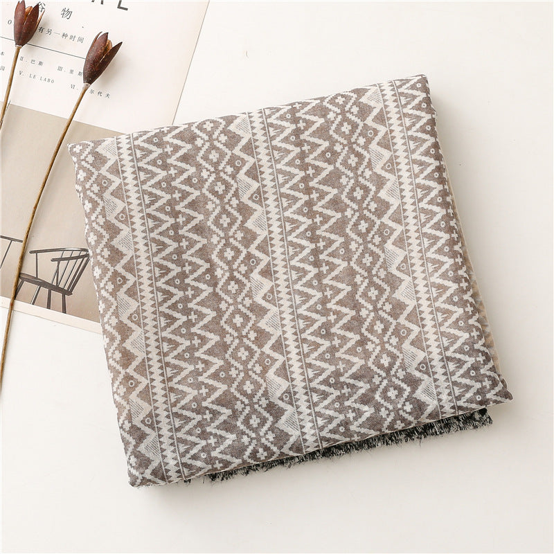 Black mocha geometry waves prints fringed scarf