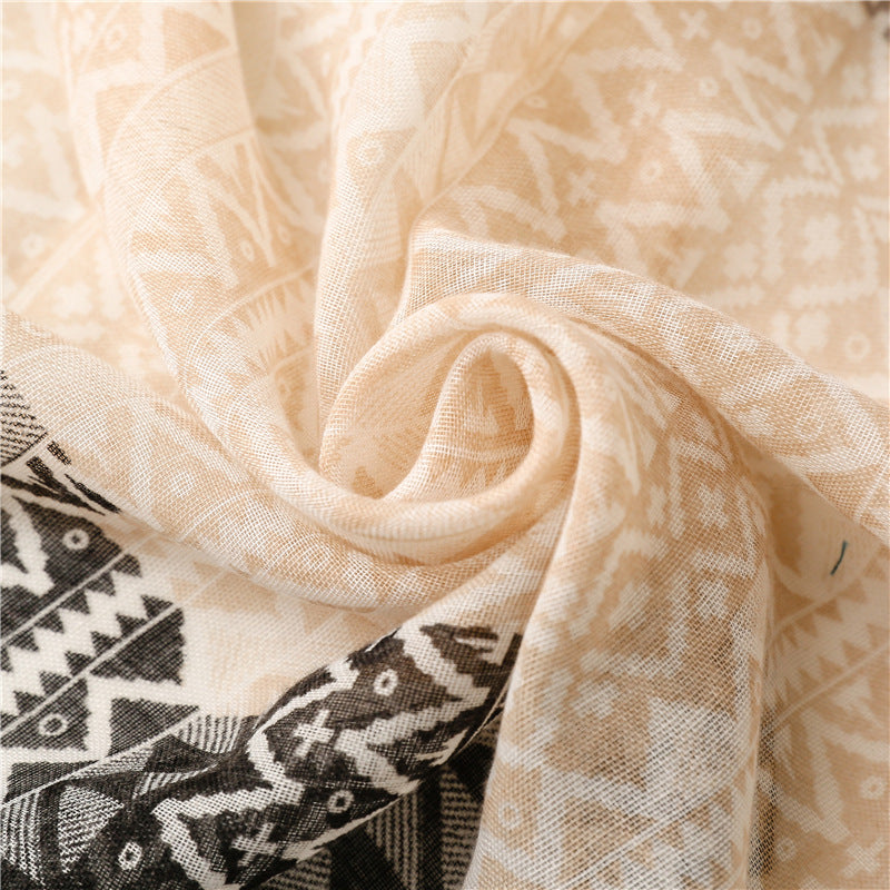 Black mocha geometry waves prints fringed scarf