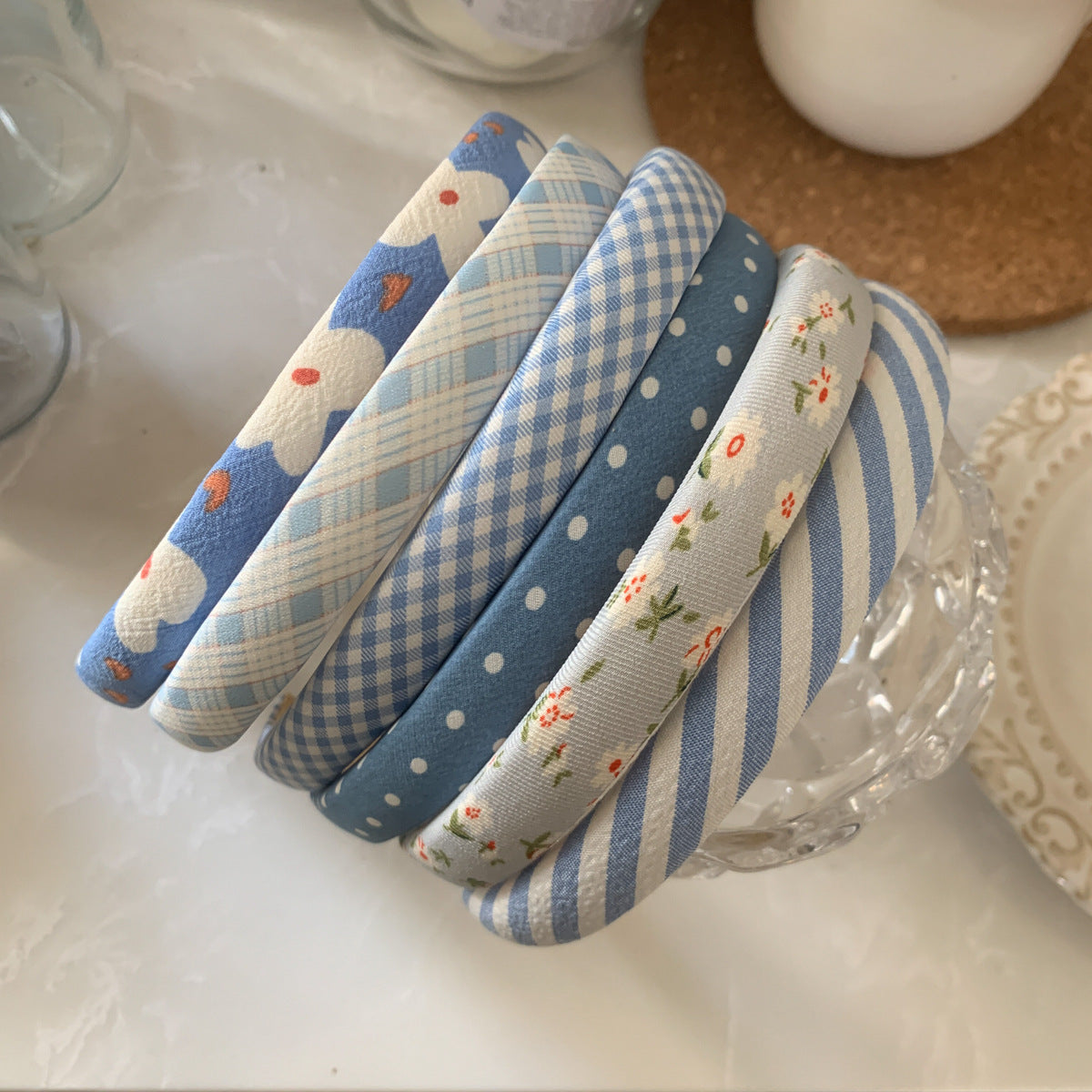 1cm wide printed headband in blue