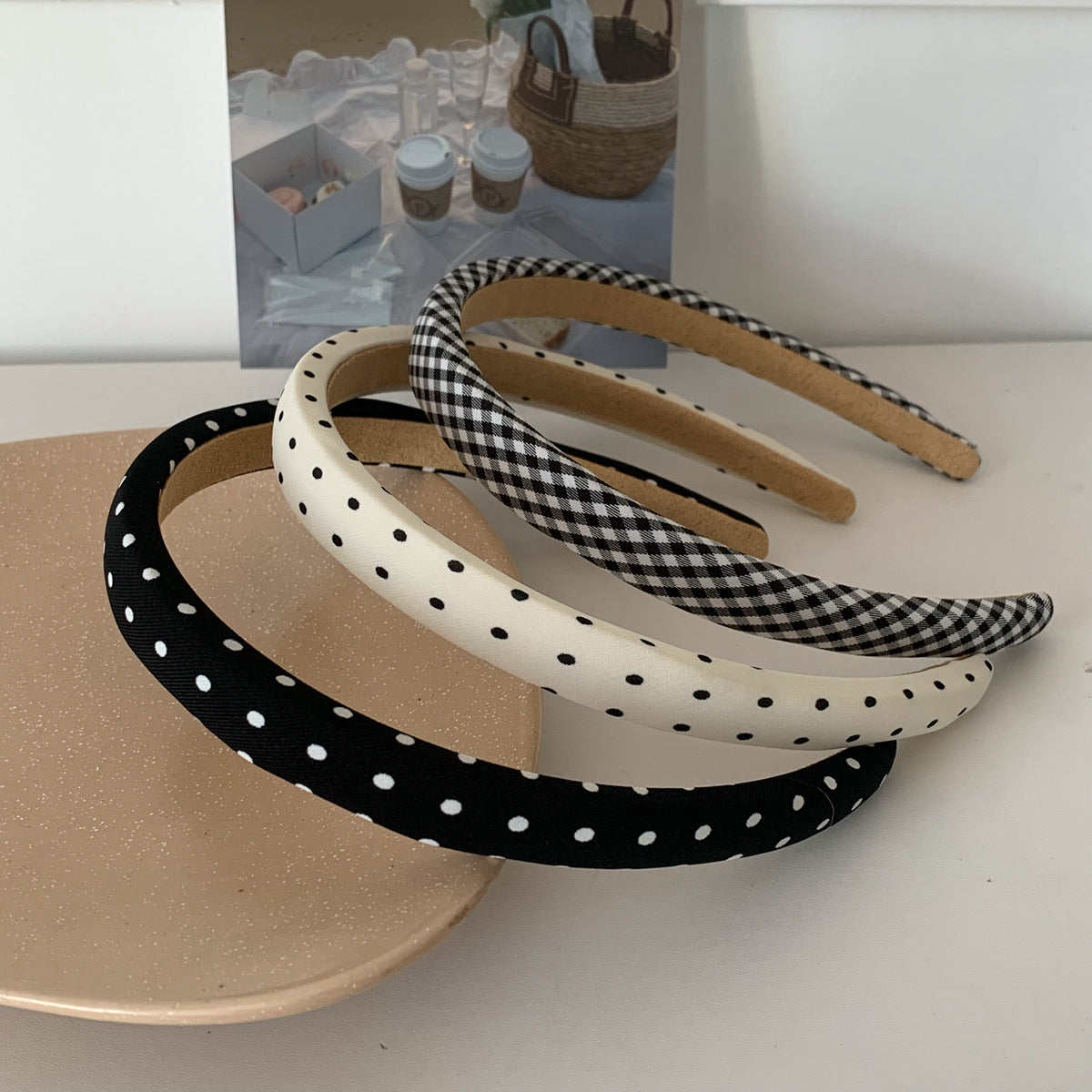 1cm wide printed headband in black white