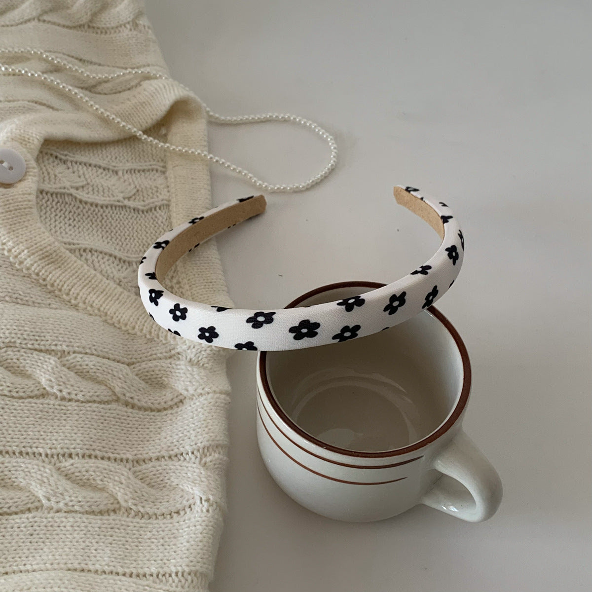 1cm wide printed headband in black white