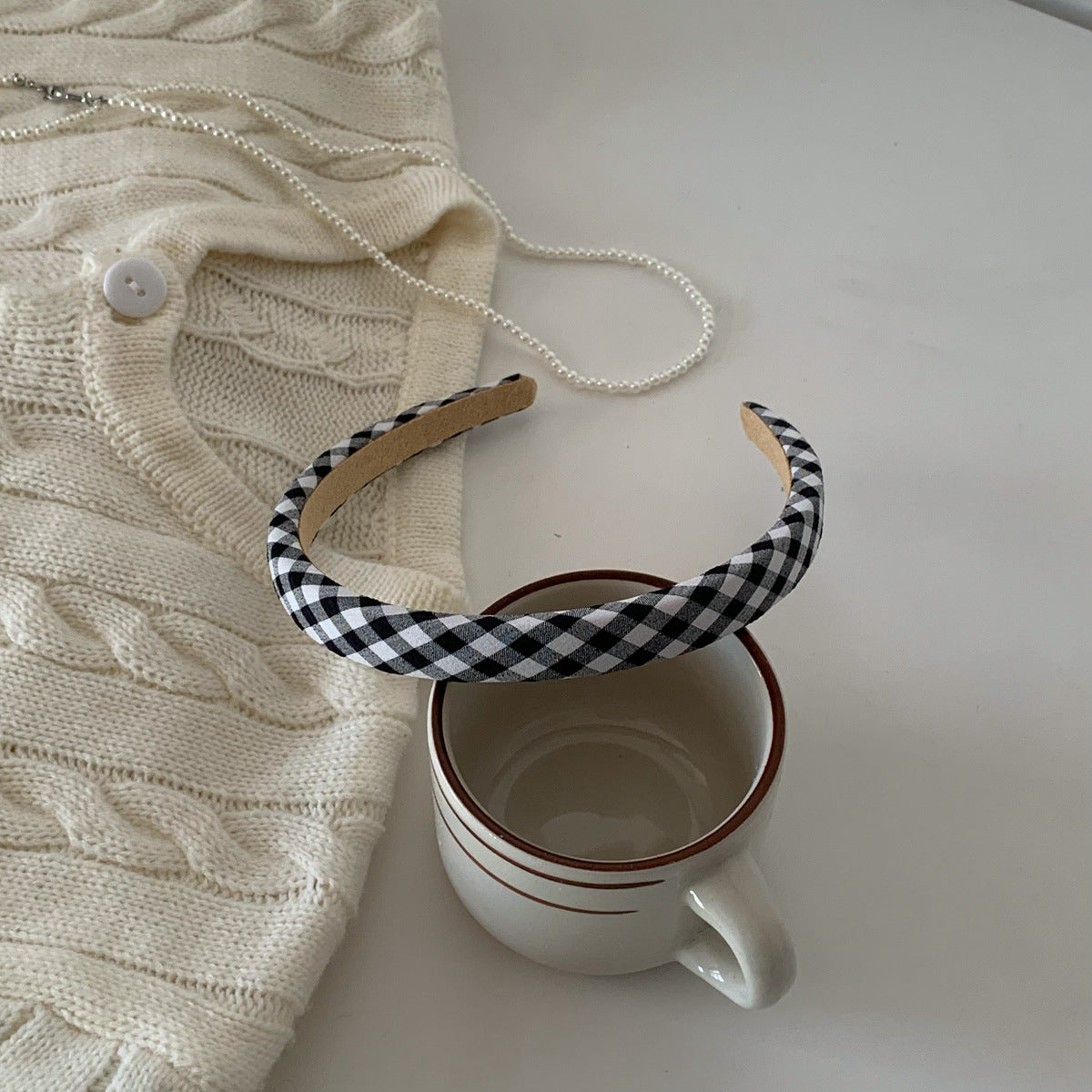 1cm wide printed headband in black white