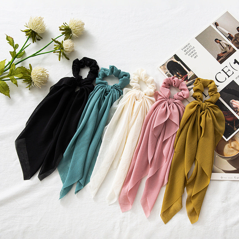 Chiffon plain scrunchies with long tail