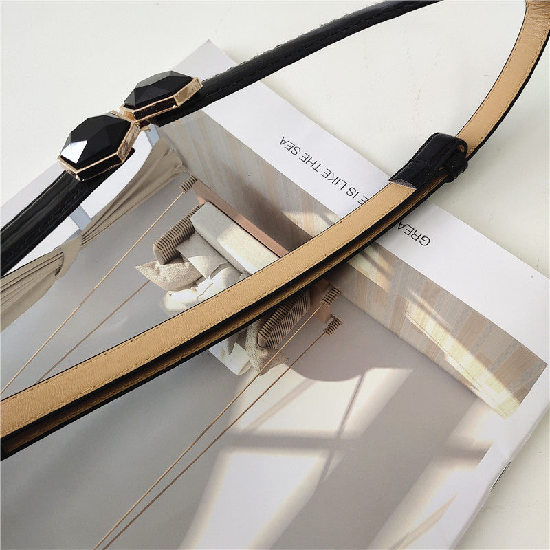 Black acrylic gem leather belt