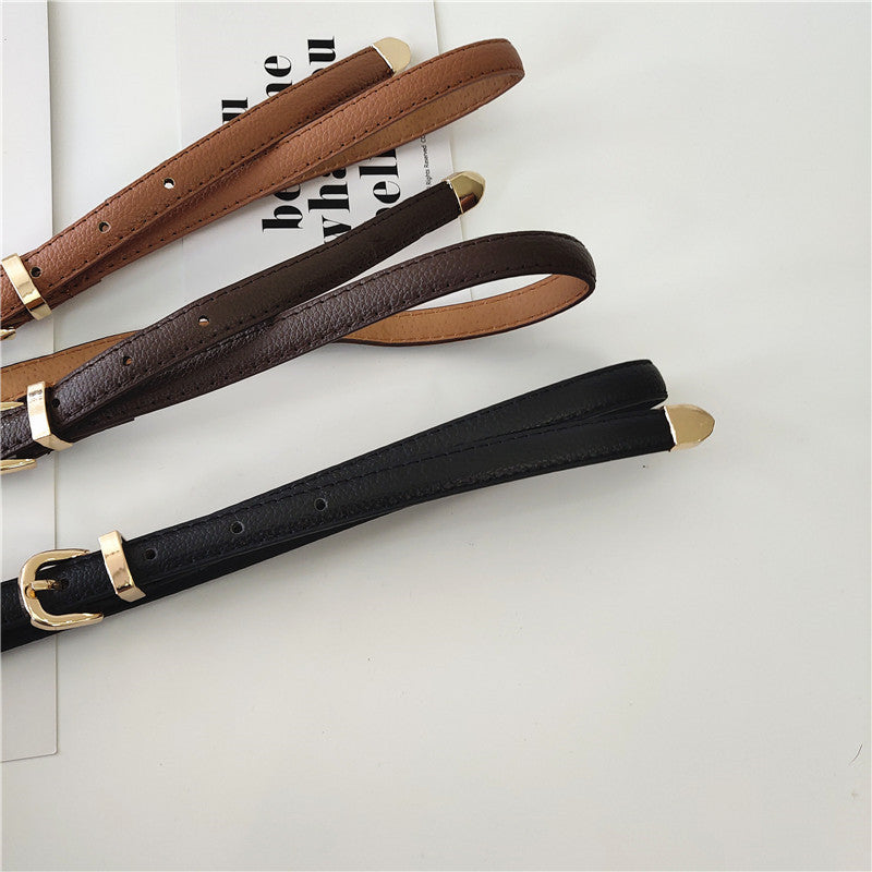 Solid leather thin buckle belt