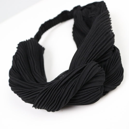 Pleated chiffon twist front elastic headband