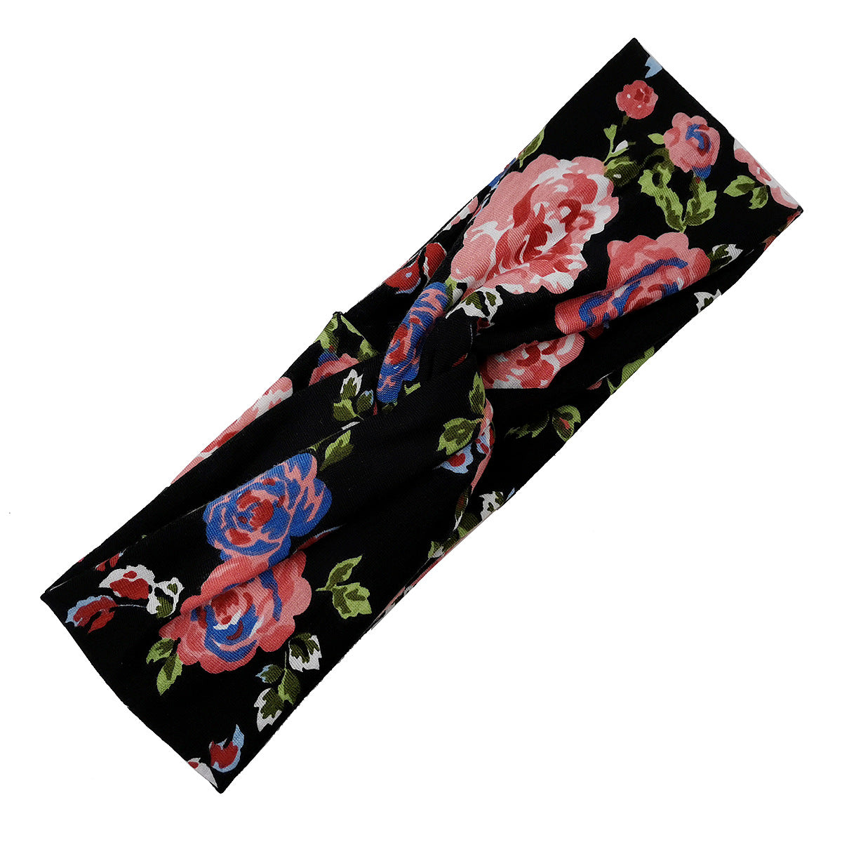 Pink flowers printed black turban headband