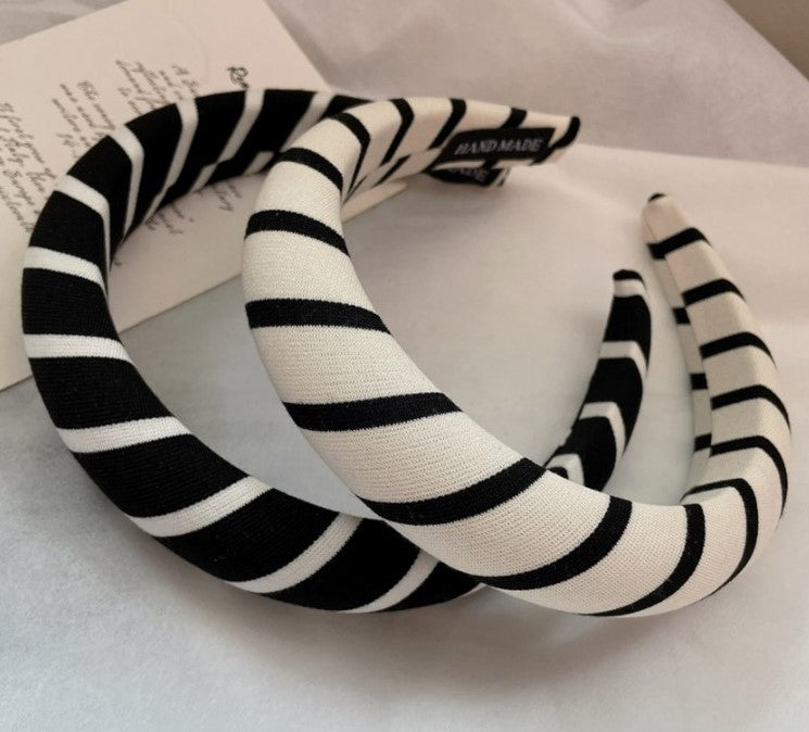 Black White swirl stripes padded headband