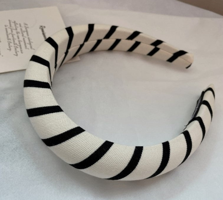 Black White swirl stripes padded headband