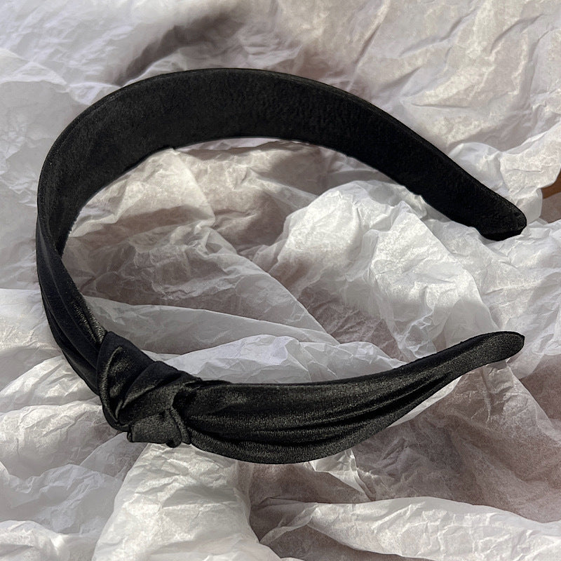 Black silky satin braided headband