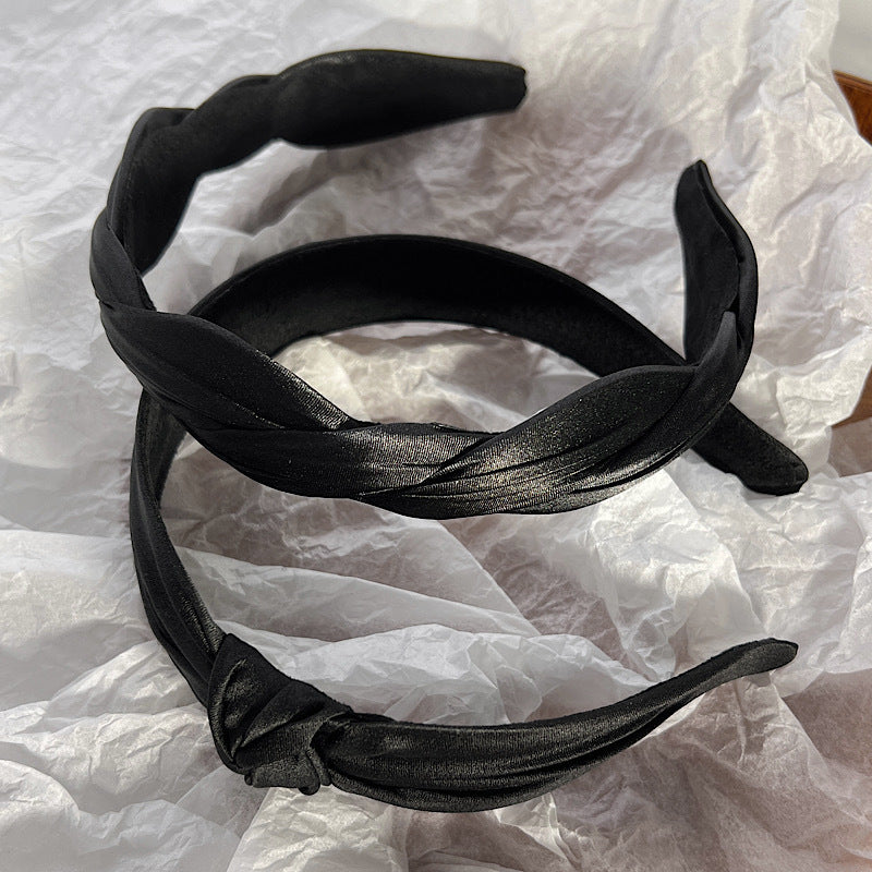 Black silky satin braided headband
