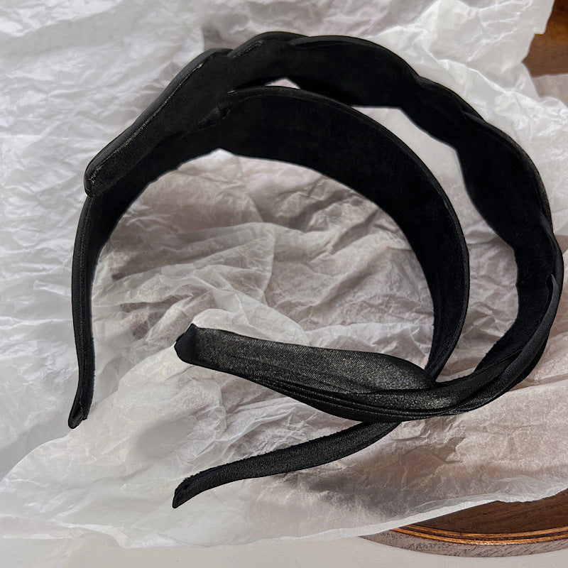 Black silky satin braided headband