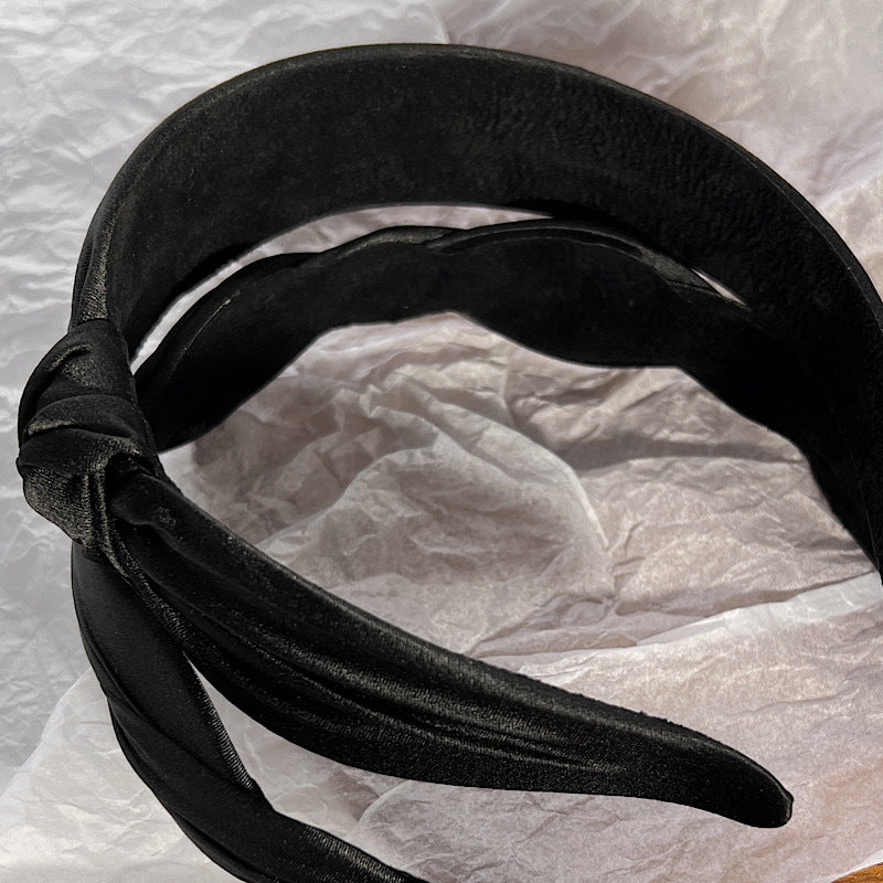 Black silky satin braided headband