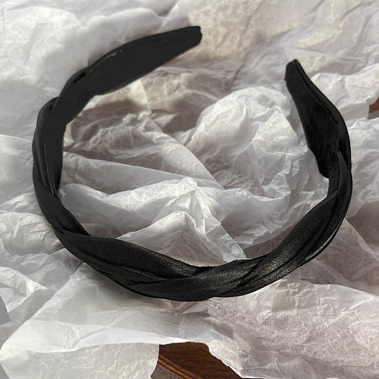 Black silky satin braided headband