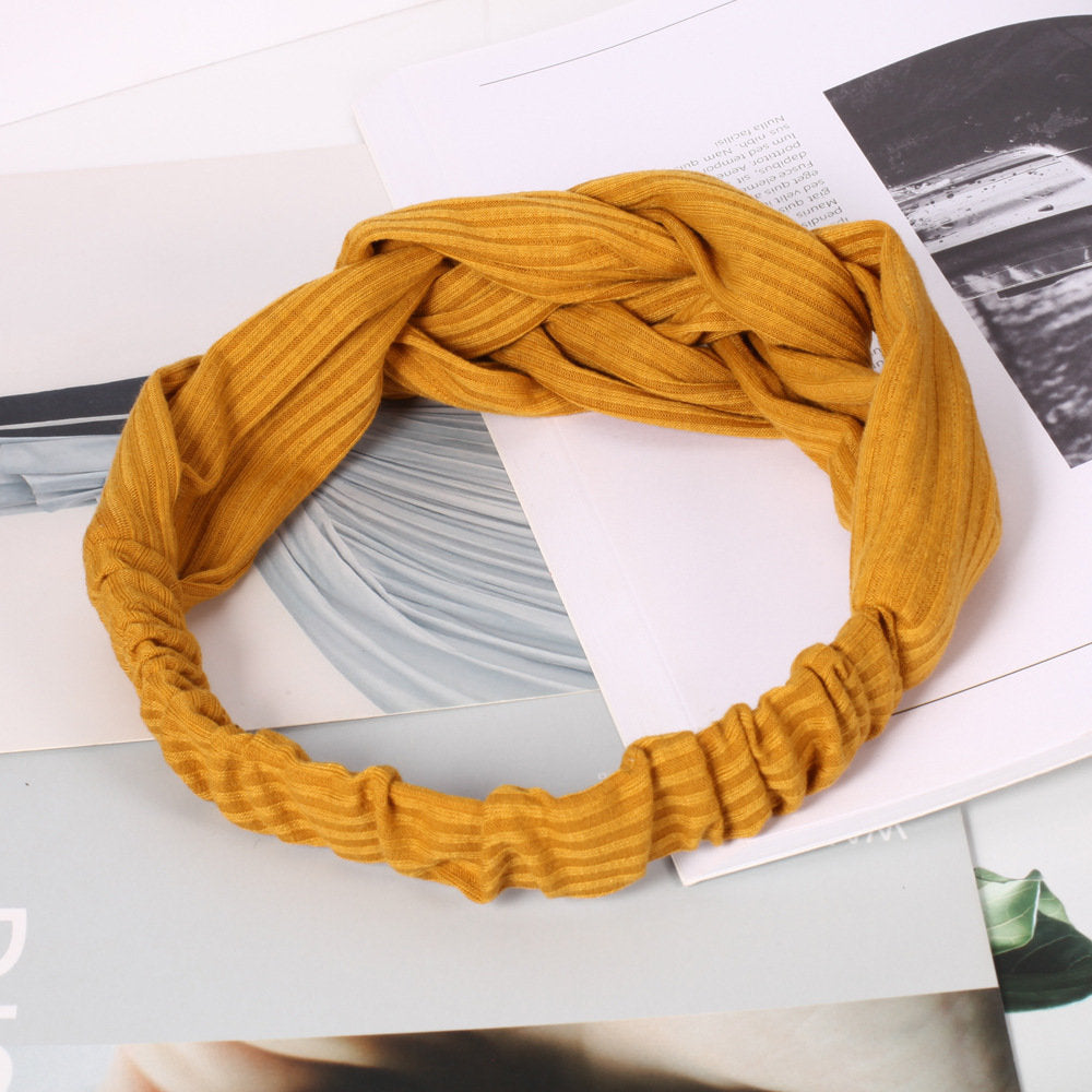 Braided front ribbed cotton elastic head band