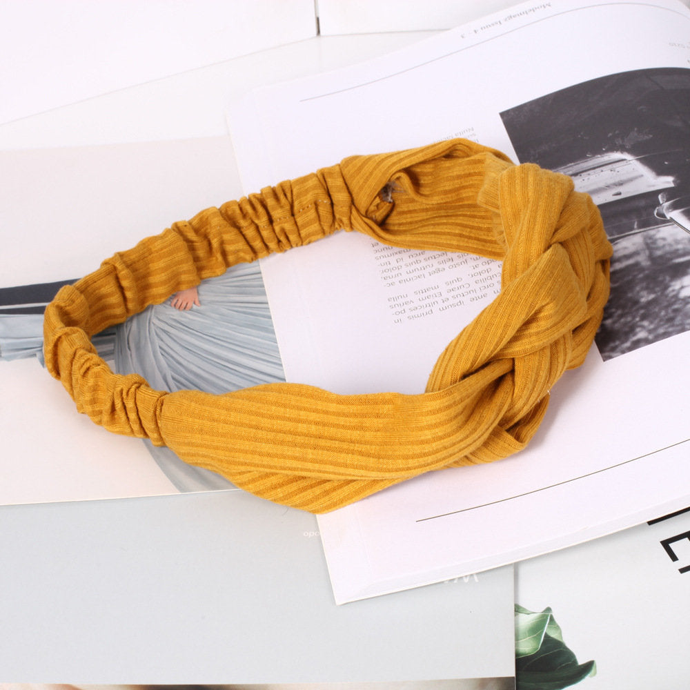 Braided front ribbed cotton elastic head band
