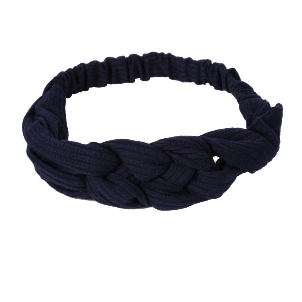 Braided front ribbed cotton elastic head band