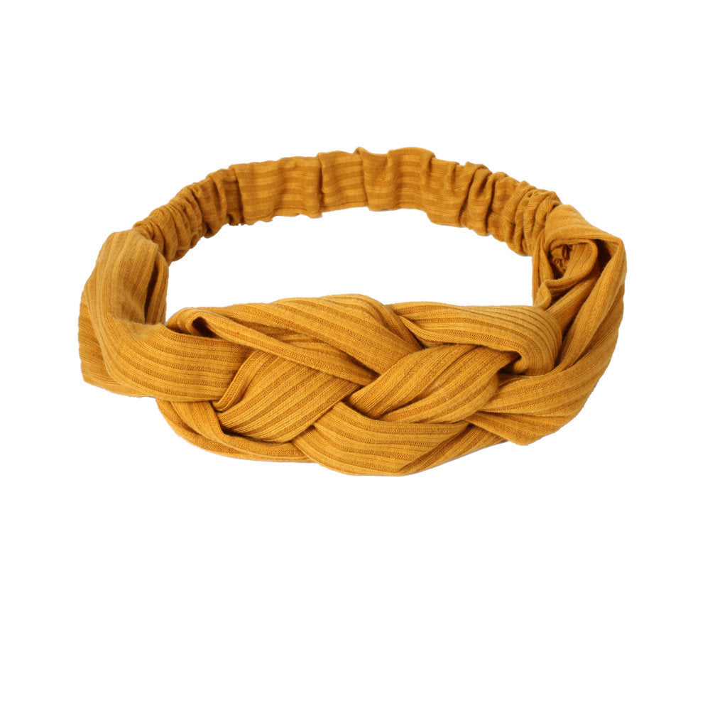Braided front ribbed cotton elastic head band