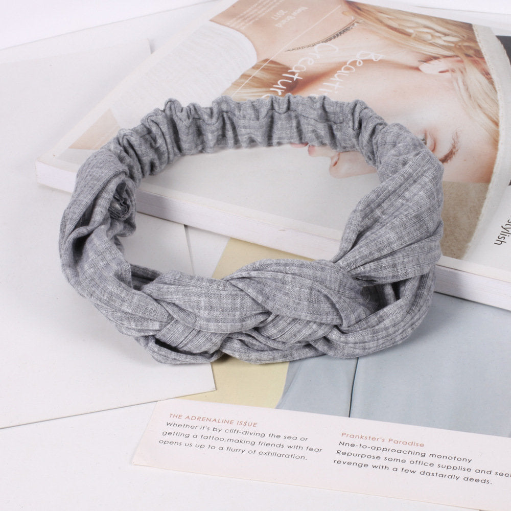 Braided front ribbed cotton elastic head band