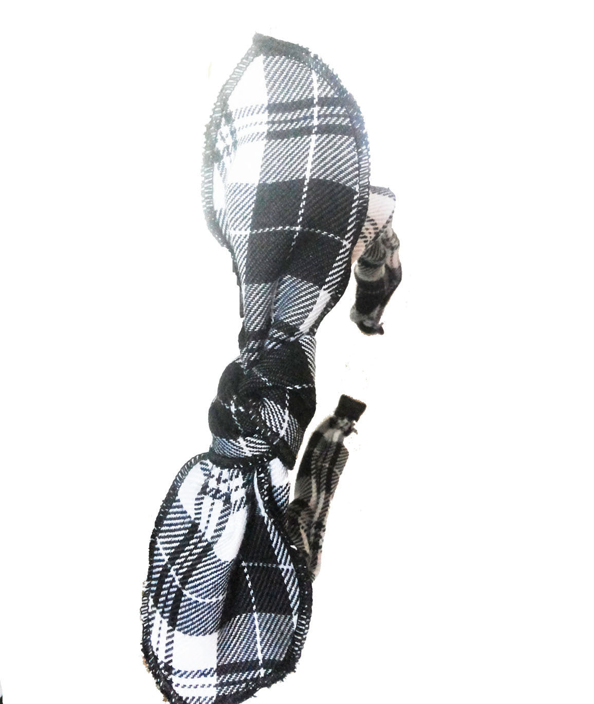 Black White shepherd's plaids patterned headband with bow