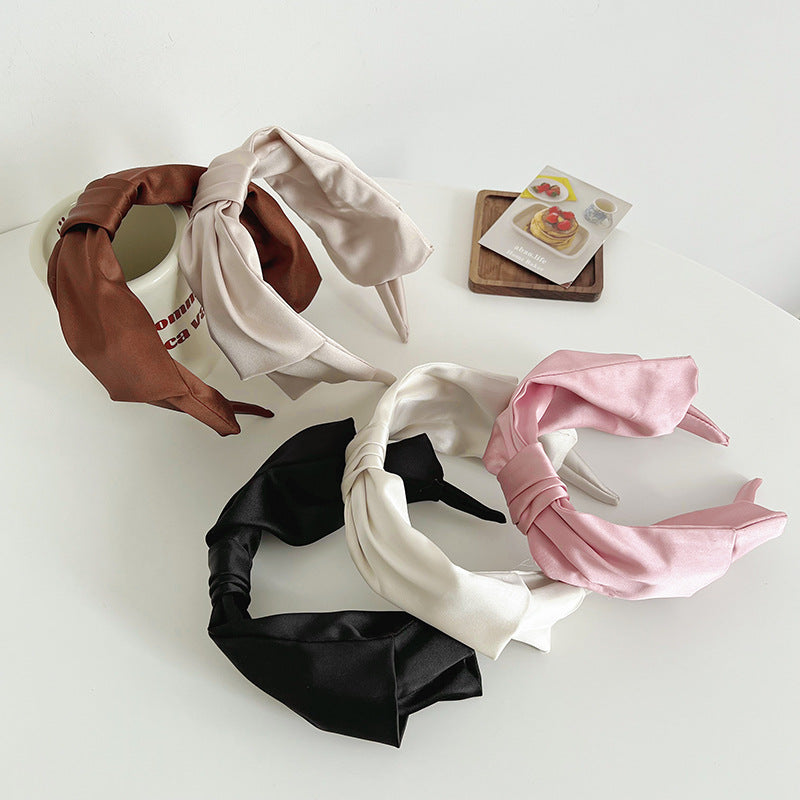 Large bow knotted satin headband