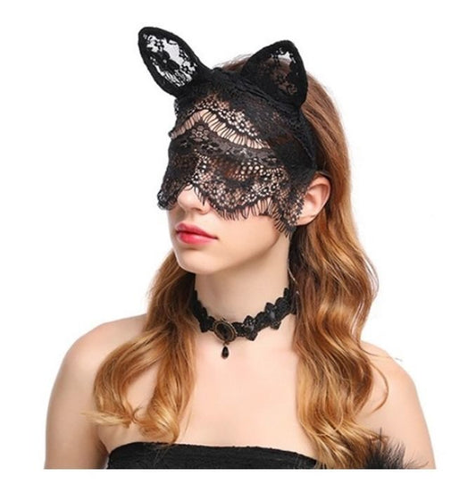 Black lace cat ears with veil