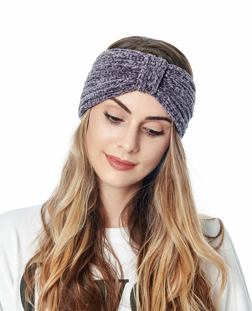 Chenille velvet knotted crochet headband
