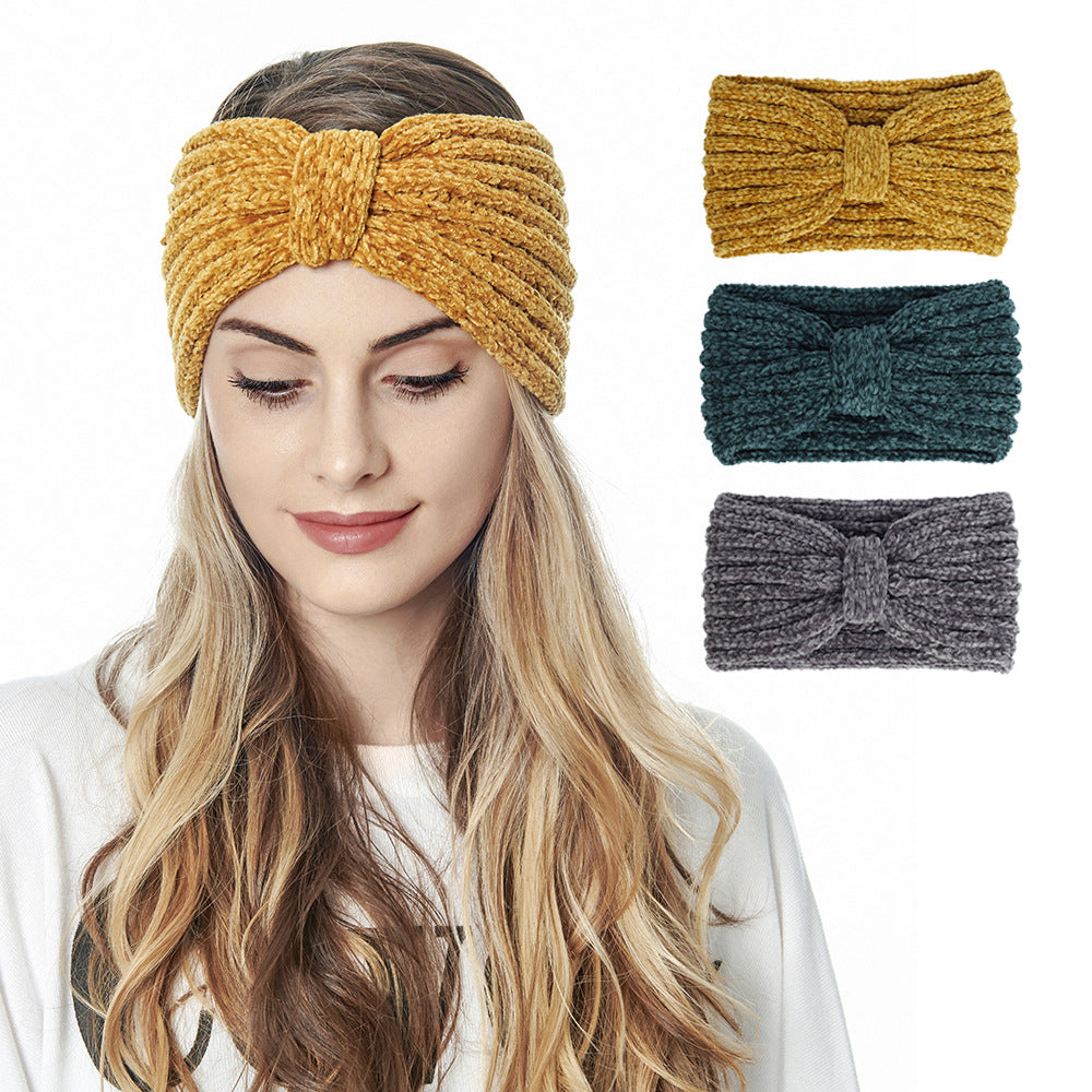 Chenille velvet knotted crochet headband