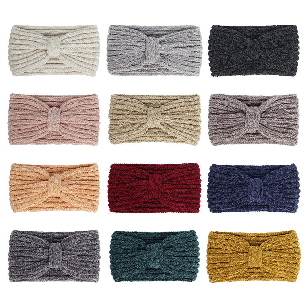 Chenille velvet knotted crochet headband