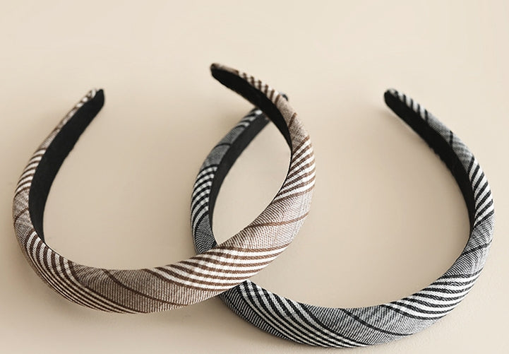 Soft cotton plaids patterned thinly padded headband