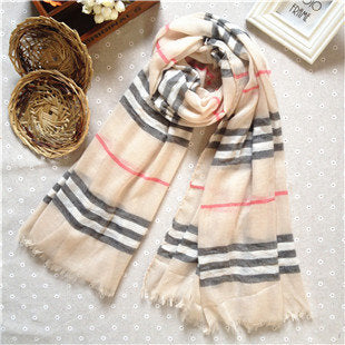 Beige plaids & checks long scarf