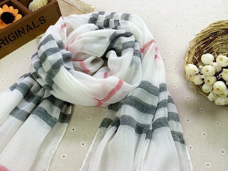 Beige plaids & checks long scarf