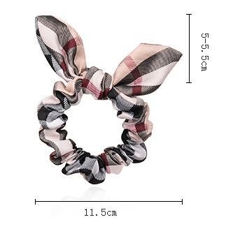 Beige plaids scrunchy with bow