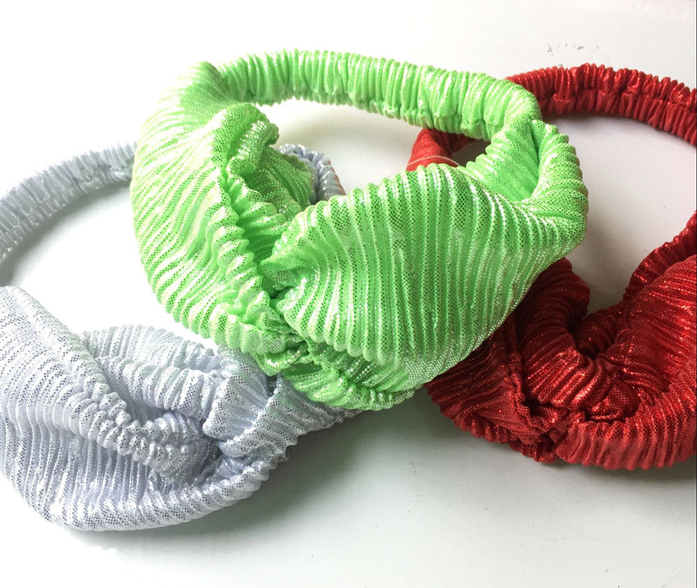Twist front metallic glossy elastic headband