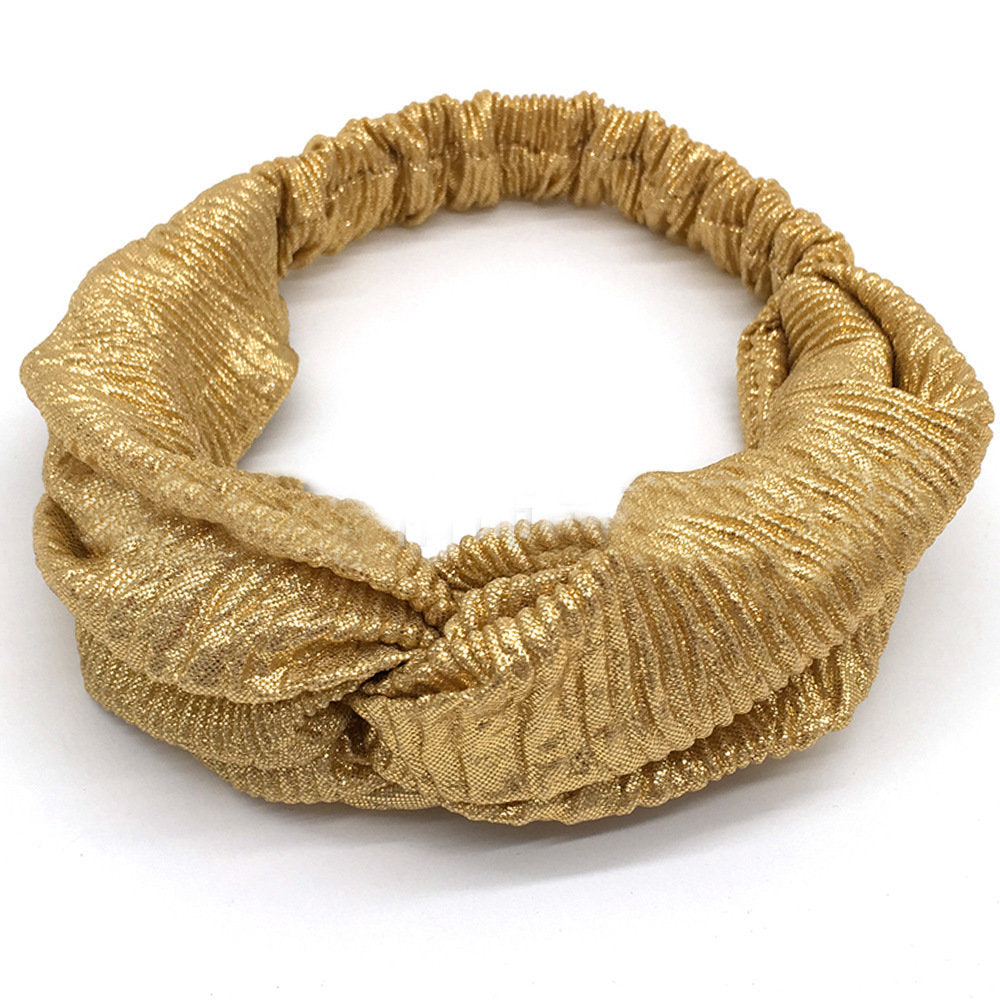 Twist front metallic glossy elastic headband