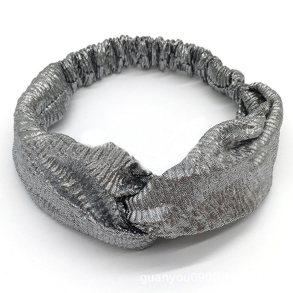 Twist front metallic glossy elastic headband