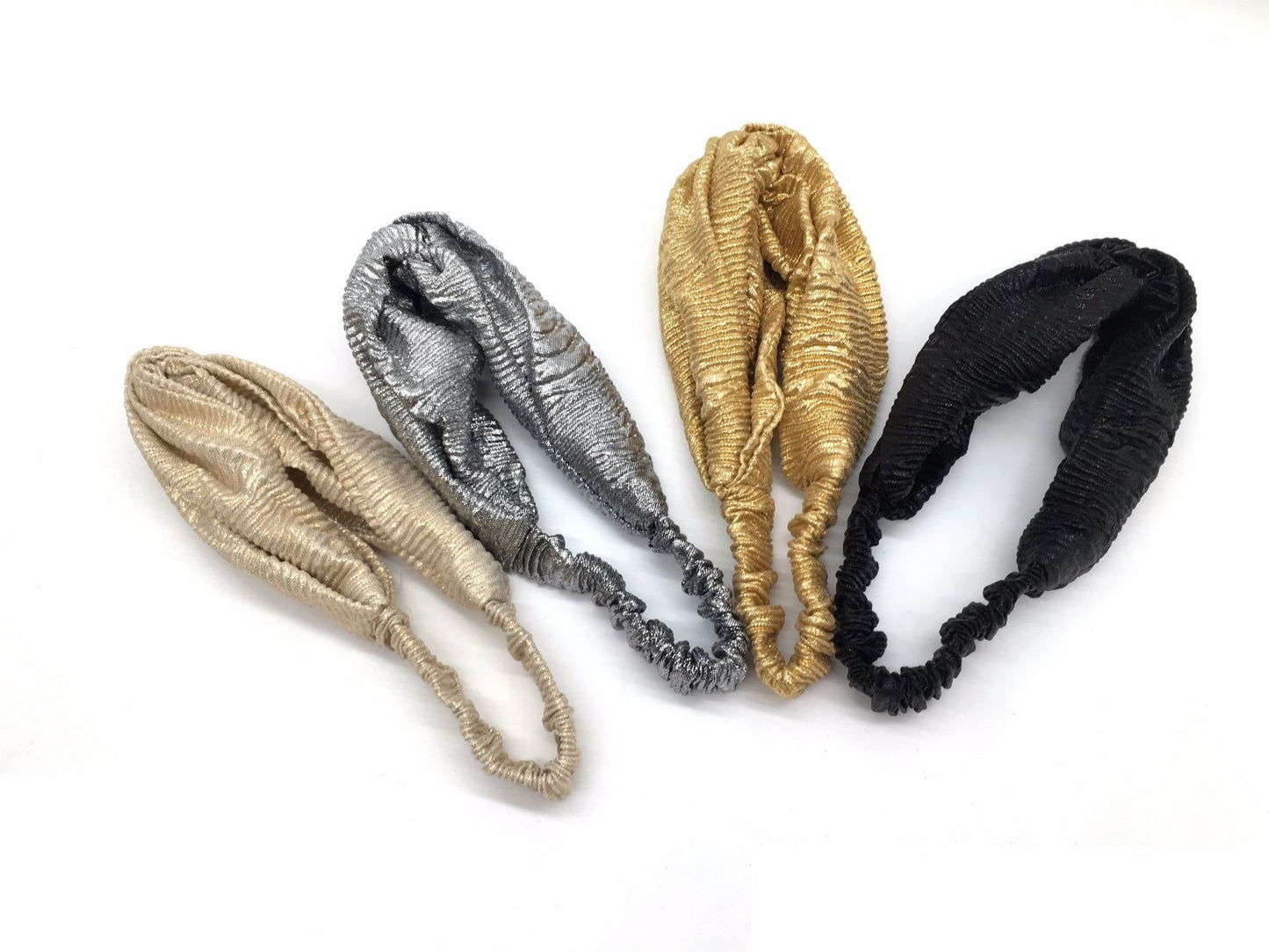 Twist front metallic glossy elastic headband