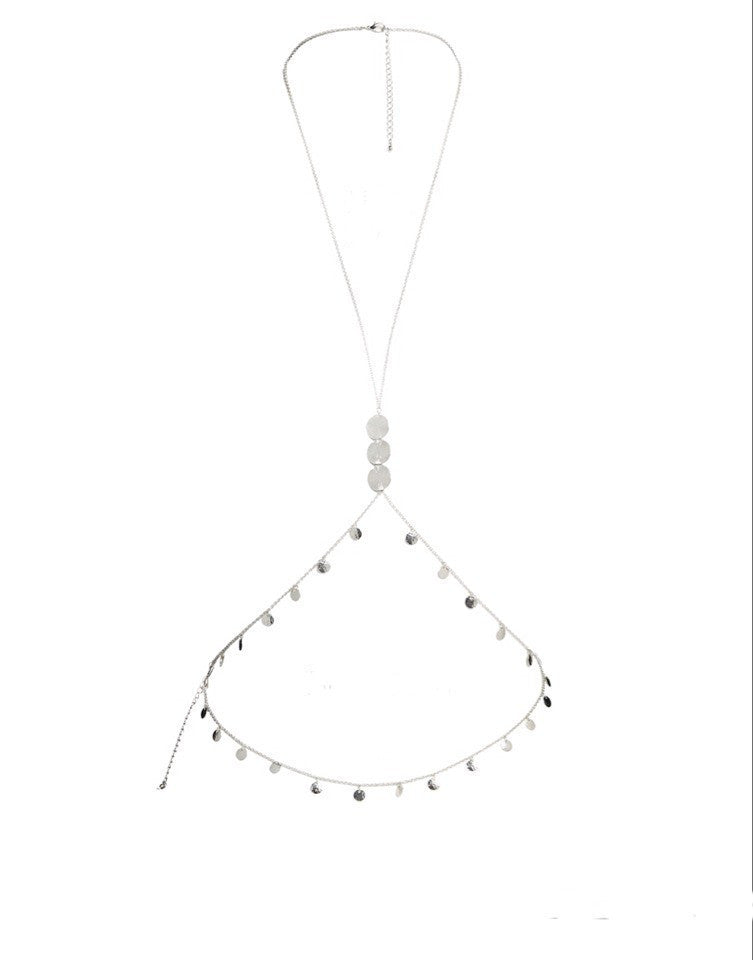 Silver coin-pieces body chain