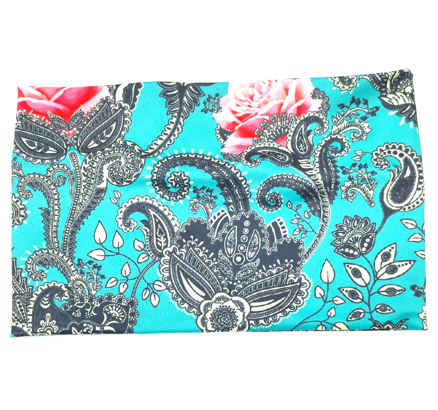 Pink rose printed sky blue wide loop headband