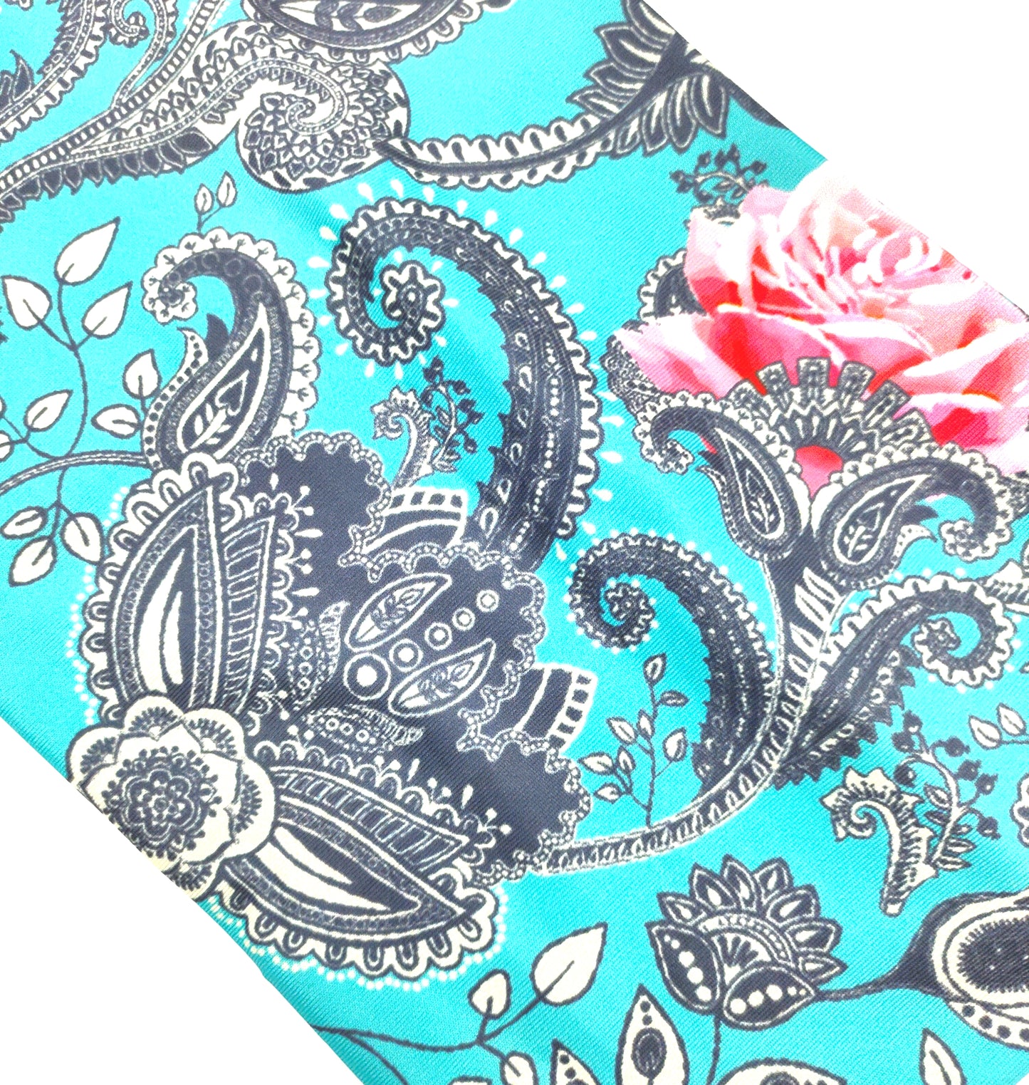 Pink rose printed sky blue wide loop headband