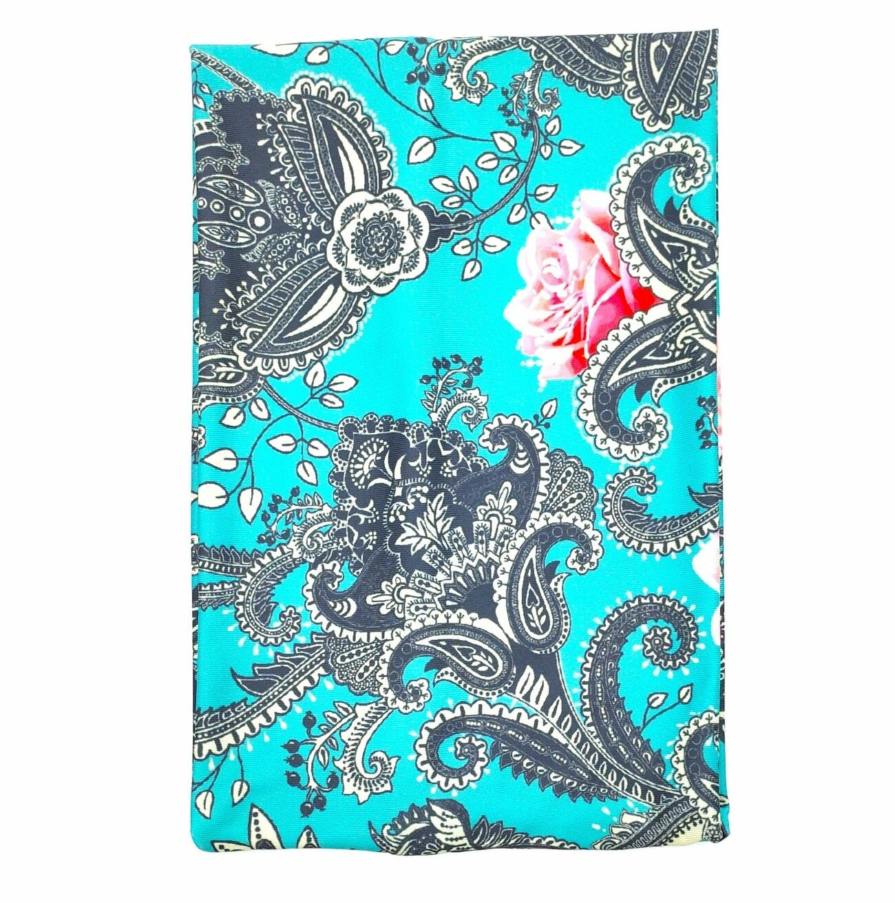 Pink rose printed sky blue wide loop headband