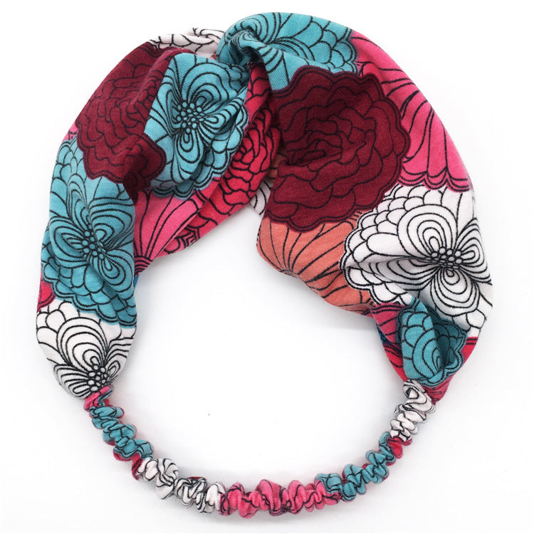 Printed twist front cotton elastic headband