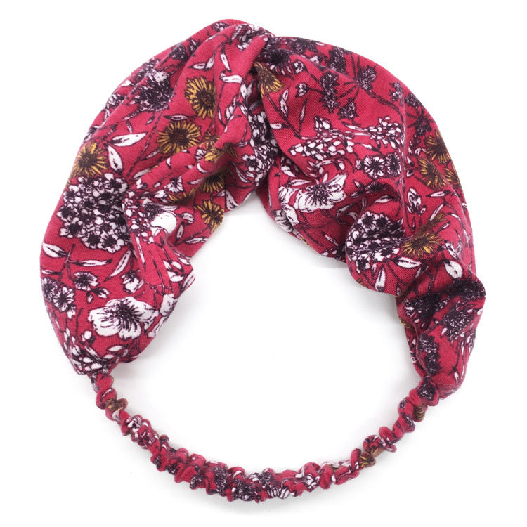Printed twist front cotton elastic headband