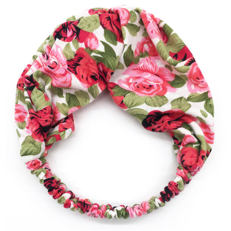 Printed twist front cotton elastic headband
